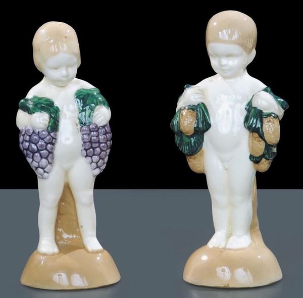 Coppia di statuine in ceramica tipo Povolny, XX secolo