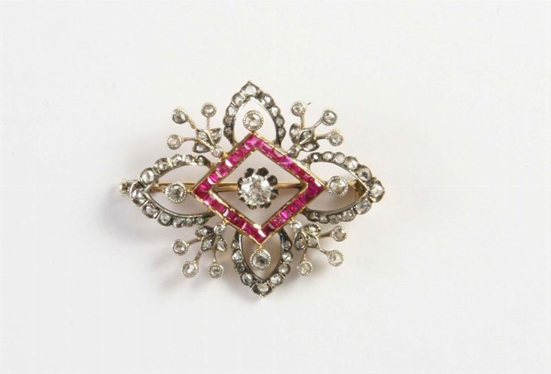 Spilla con diamanti e rubini  - Auction Silver, Clocks and Jewels - Cambi Casa d'Aste