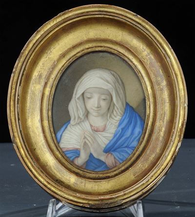 Miniatura Raffigurante Madonna in Preghiera, XVIII-XIX Secolo