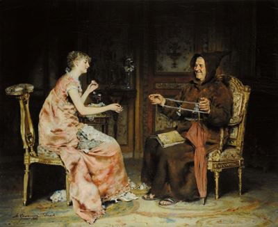 Antonio Salvador Casanova Y Estorach (1847-1896)fanciulla con Frate, 1881
