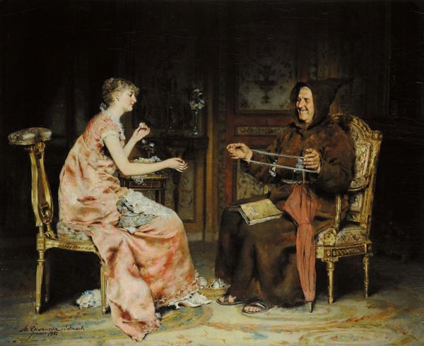 Antonio Salvador Casanova Y Estorach (1847-1896) Fanciulla con frate, 1881