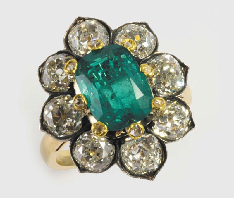 Anello con smeraldo colombiano di ct 3ca  - Asta Gioielli, Argenti ed Orologi Antichi e Contemporanei - Cambi Casa d'Aste