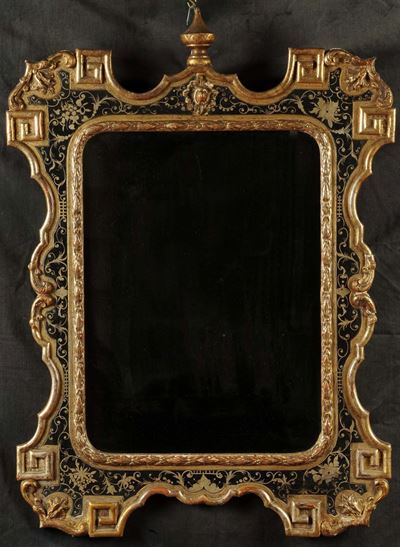 Specchiera in Legno Intagliato, Laccato e Dorato, XIX Secolo