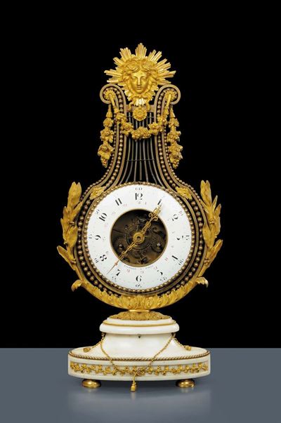 Orologio a Lira Luigi XVI in Bronzo Dorato, Francia Inizio XIX Secolo