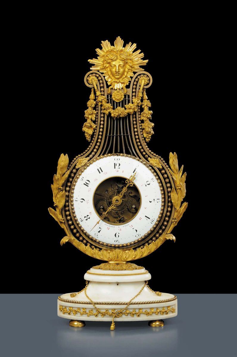Orologio a lira Luigi XVI in bronzo dorato, Francia inizio XIX secolo  - Asta Antiquariato e Dipinti Antichi - Cambi Casa d'Aste