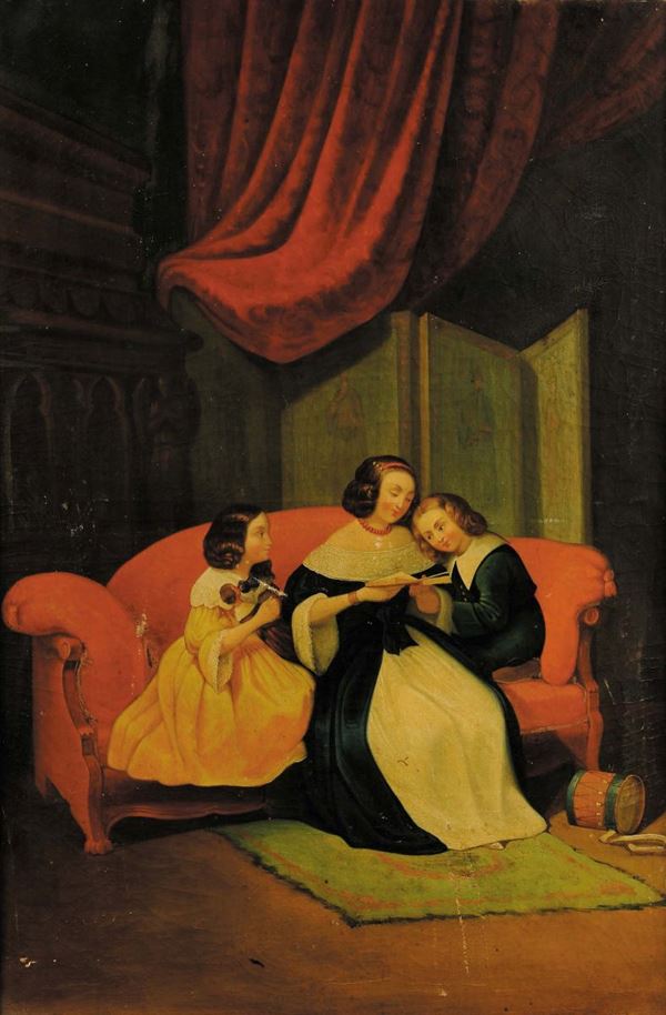 Anonimo del XIX secolo Famiglia sul divano