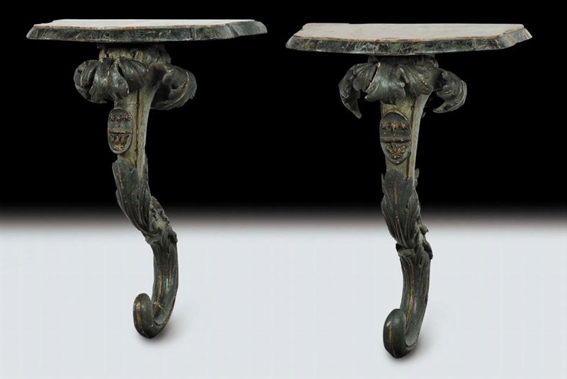 Coppia di piccole consoles da parete, XVIII secolo  - Asta Antiquariato e Dipinti Antichi - Cambi Casa d'Aste
