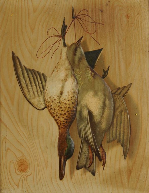 Stampa a rilievo raffigurante natura morta con cacciagione