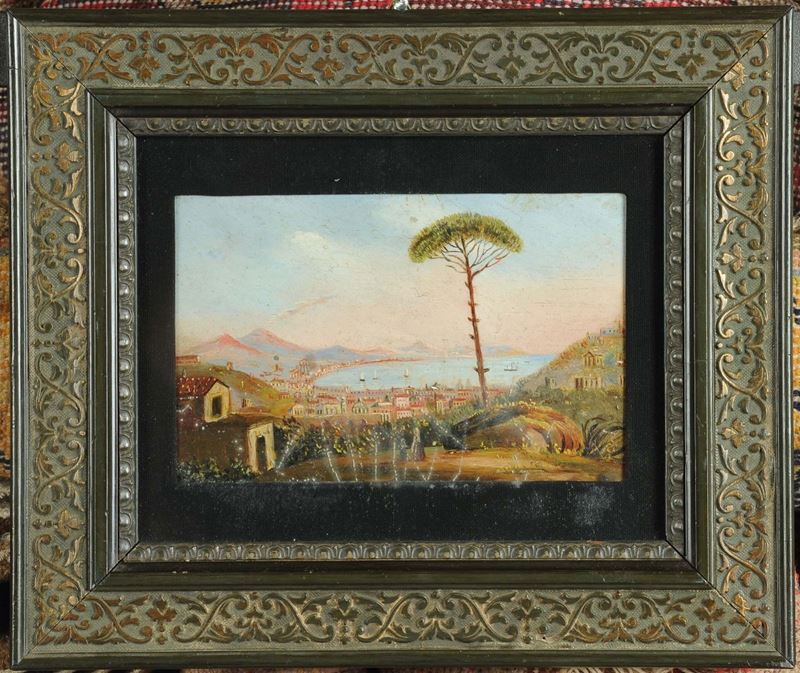 Scuola del XVIII secolo Veduta del golfo di Napoli con Vesuvio  - Asta Antiquariato e Dipinti Antichi - Cambi Casa d'Aste