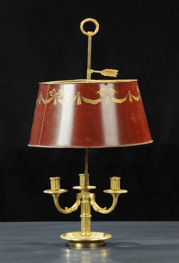 Lampada da tavolo in bronzo dorato, XIX secolo