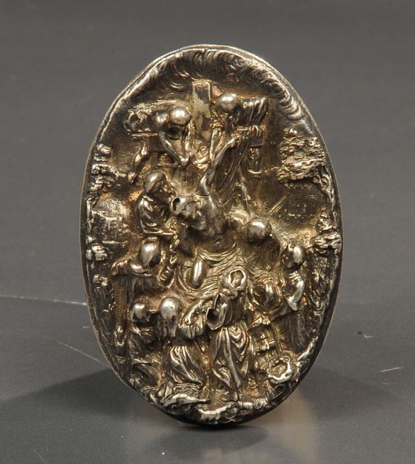 Piccola placca in argento con bassorilievo, XIX secolo