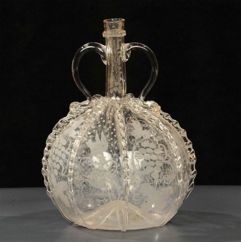 Bottiglia in vetro soffiato, XVIII secolo  - Auction Old Paintings and Furnitures - Cambi Casa d'Aste