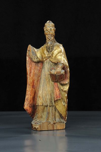 Scultura in Legno Intagliato Raffigurante Vescovo