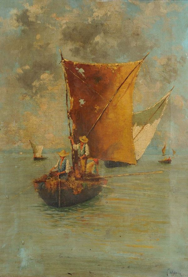 Anonimo del XIX secolo Pescatori con barche