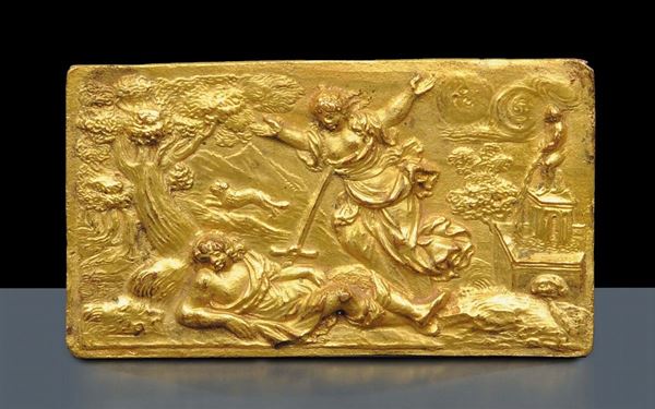 Piccola placca in bronzo dorato raffigurante scena mitologica, XVIII secolo