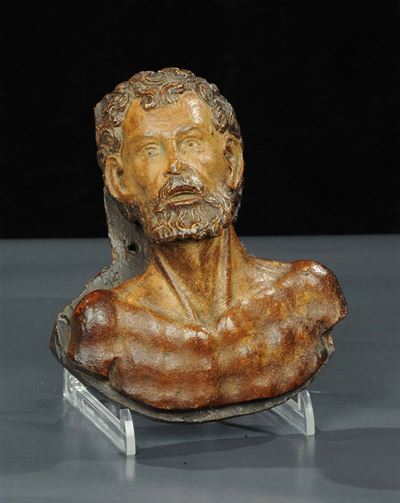 Busto Virile in Legno Intagliato, XVII Secolo