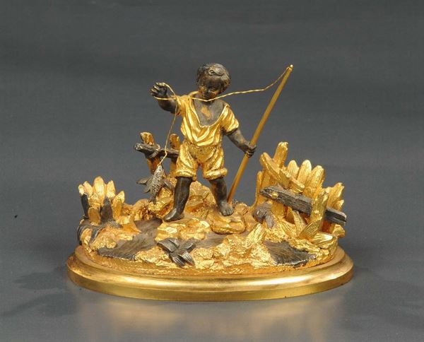 Gruppo in bronzo dorato e brunito, XIX secolo