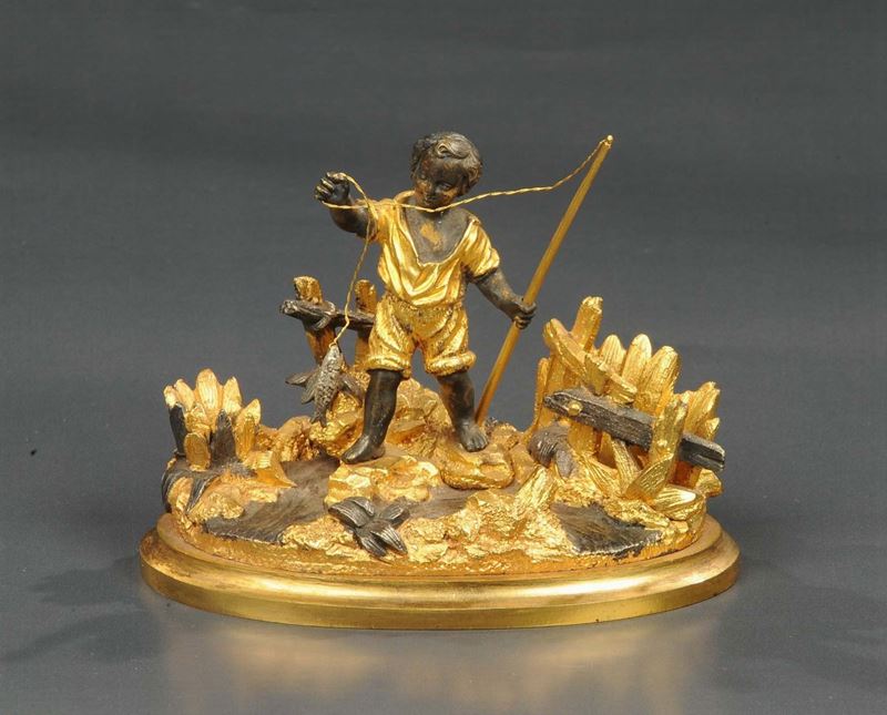 Gruppo in bronzo dorato e brunito, XIX secolo  - Asta Antiquariato e Dipinti Antichi - Cambi Casa d'Aste