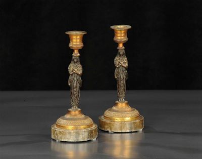 Coppia di Candelieri in Bronzo, XIX Secolo