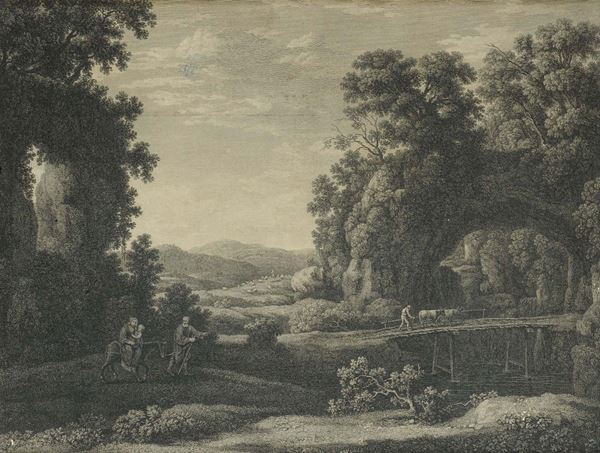 Coppia di incisioni riportate su tela, XIX secolo