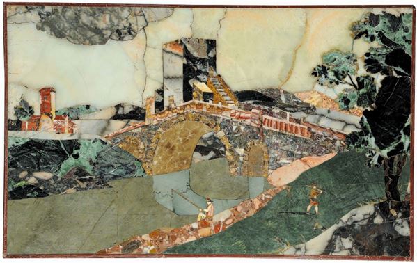 Placca in ardesia con applicazione di marmi policromi, XVIII secolo