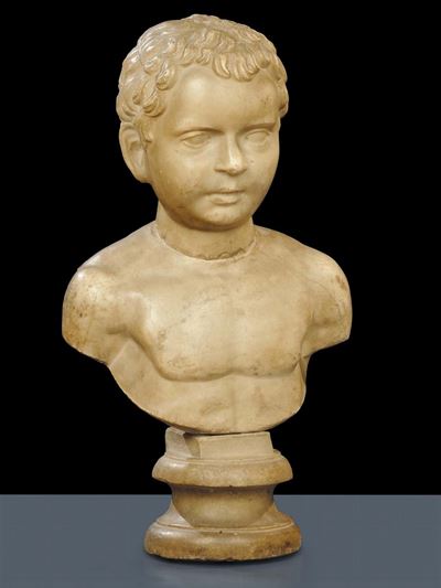 Busto di Bambino in Marmo Bianco, Roma XVI Secolo