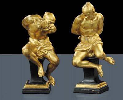 Coppia di Mori in Terracotta Dipinta Ad Oro, XIX Secolo