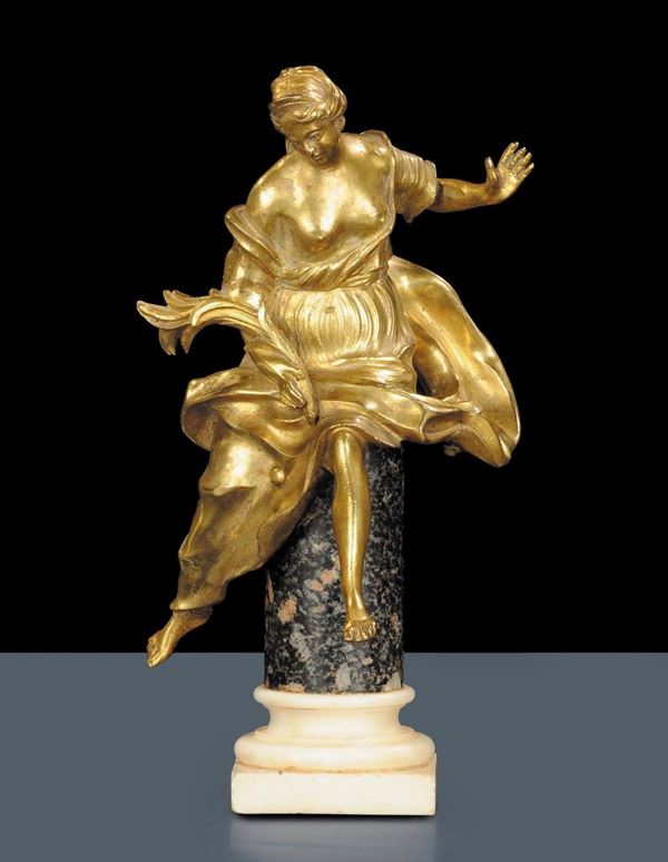 Sculturina in bronzo dorato raffigurante figura femminile, XIX secolo