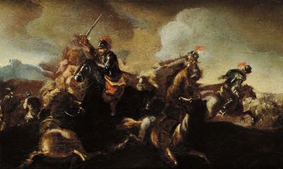Ciccio Graziani (XVII-XVIII Secolo), Attribuito Abattaglia con Cavalieri