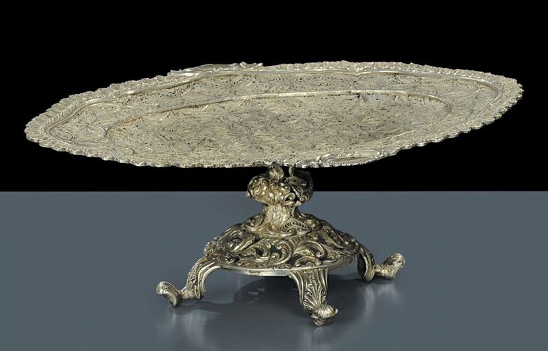 Alzatina in argento e filigrana, XIX secolo  - Auction Silver, Clocks and Jewels - Cambi Casa d'Aste