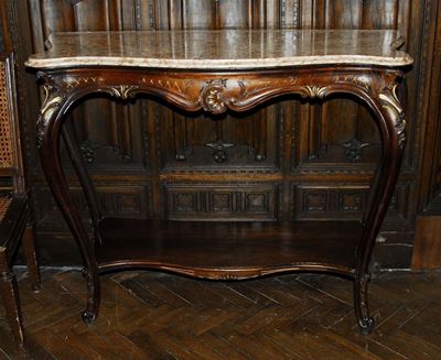 Console Luigi Filippo in Legno di Noce Intagliato, XIX Secolo