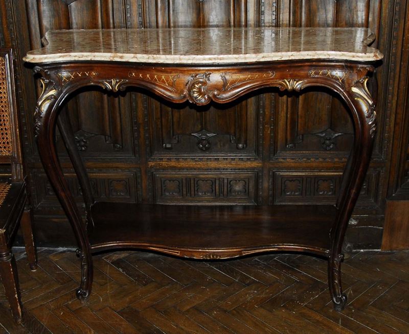 Console Luigi Filippo in legno di noce intagliato, XIX secolo  - Auction Antiquariato e Dipinti Antichi - Cambi Casa d'Aste