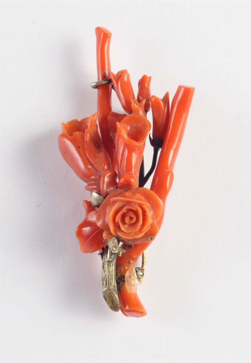 Spilla in corallo  - Auction Silver, Clocks and Jewels - Cambi Casa d'Aste