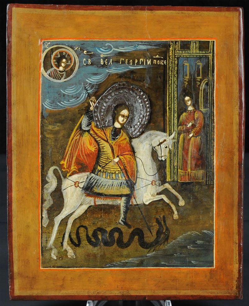 Icona raffigurante S. Giorgio protettore di Genova, XVIII secolo  - Asta Antiquariato e Dipinti Antichi - Cambi Casa d'Aste