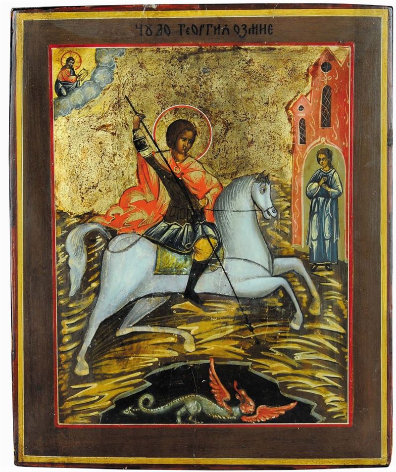 Icona raffigurante S.Giorgio protettore di Genova, XIX secolo  - Asta Antiquariato e Dipinti Antichi - Cambi Casa d'Aste