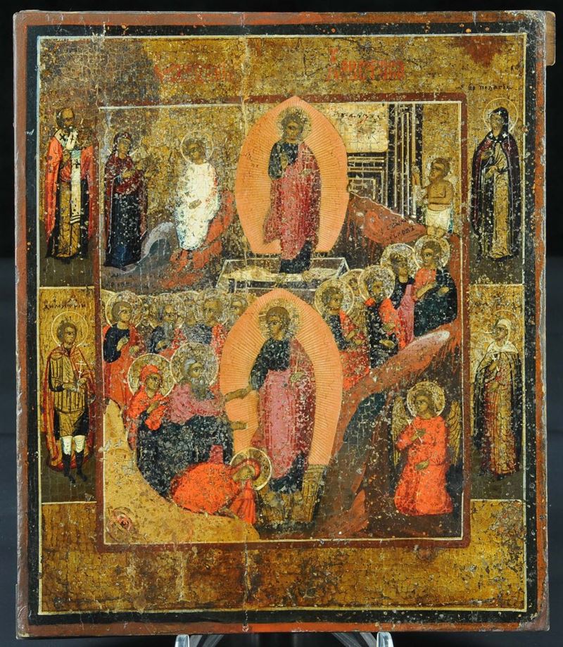 Icona raffigurante la Discesa agli Inferi di Cristo, XIX secolo  - Asta Antiquariato e Dipinti Antichi - Cambi Casa d'Aste