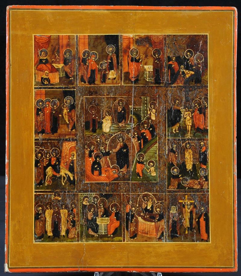 Icona raffigurante le dodici grandi feste, XIX secolo  - Auction Old Paintings and Furnitures - Cambi Casa d'Aste