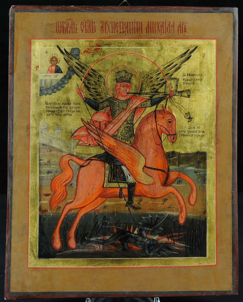 Icona a fondo oro raffigurante S.Michele Arcangelo, XIX secolo  - Asta Antiquariato e Dipinti Antichi - Cambi Casa d'Aste