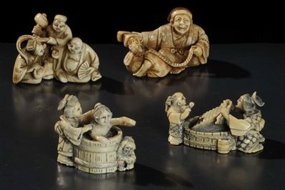 Quattro Netsuke in Avorio, Giappone, XIX-XX Secolo