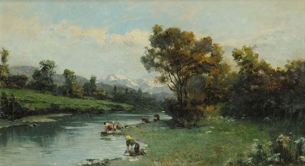 Carlo Follini (1848-1938) Lavandaie al fiume