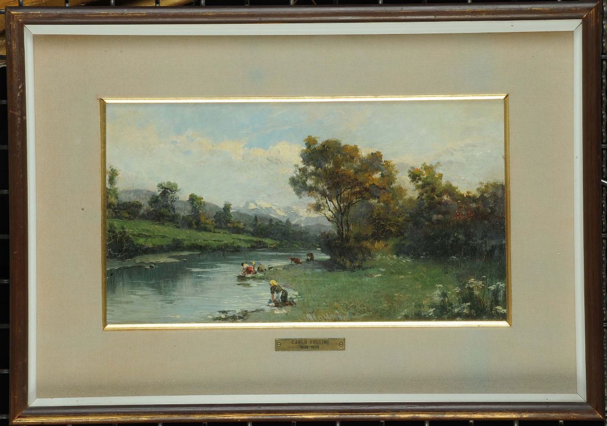 Carlo Follini (1848-1938)lavandaie al Fiume