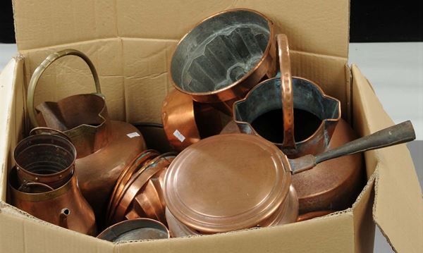 Lotto di quindici pezzi in rame