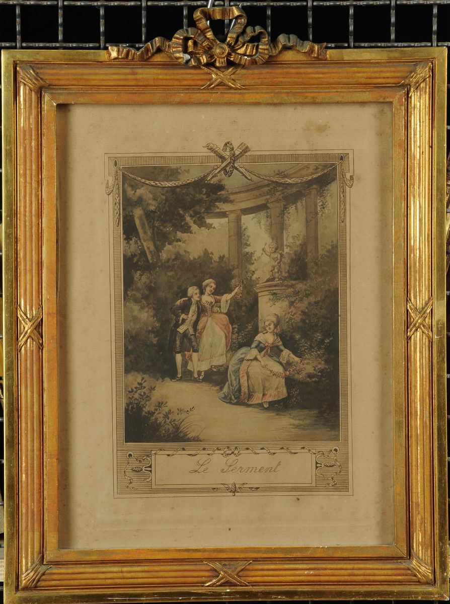Coppia di Stampe Raffiguranti Scene Galanti, Francia XIX Secolo