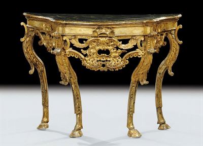 Console in Legno Intagliato e Dorato a Mecca, Italia Centrale XVIII Secolo