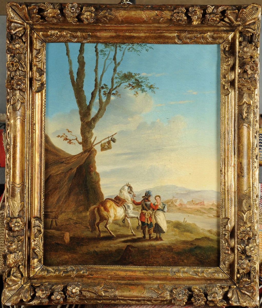 Philips Wouwerman (1619-1668), Seguace Dipaesaggio con Cavaliere e Contadina