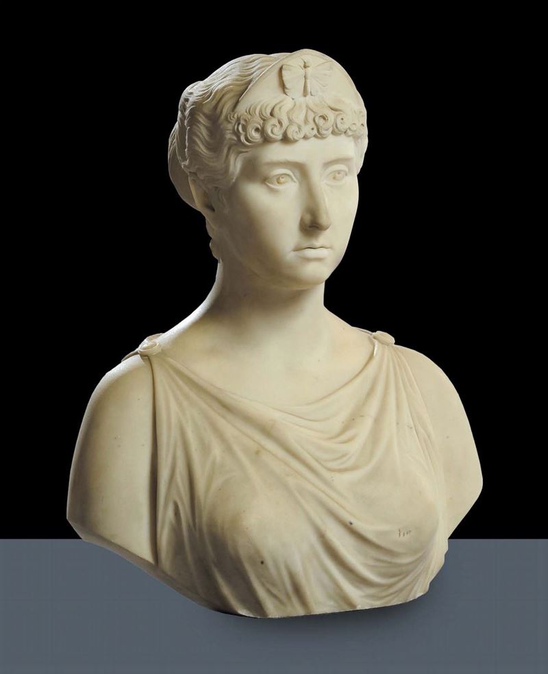 Busto femminile in marmo bianco, Francia-Germania XIX secolo  - Asta Antiquariato e Dipinti Antichi - Cambi Casa d'Aste