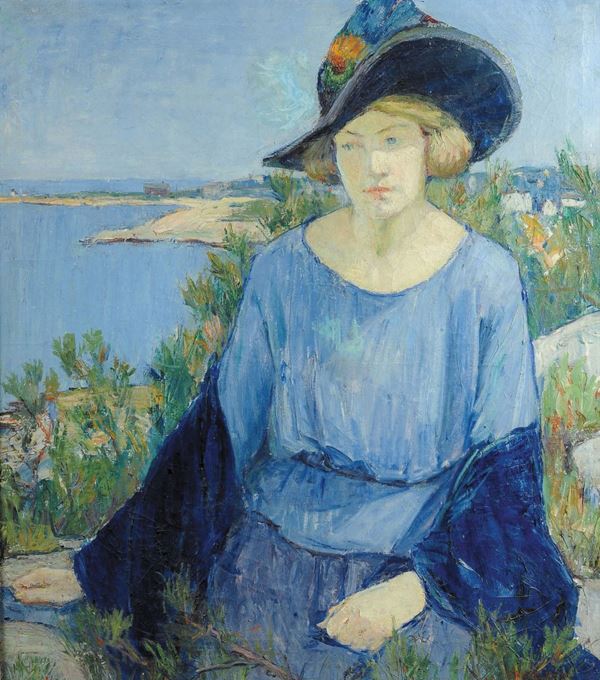 Agnes Millen Richmond (1870-1964) Ritratto di giovane donna con cappello, 1920