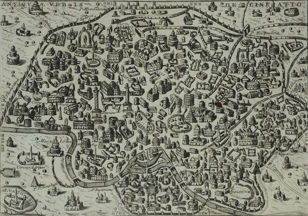 Carta topografica di Roma, incisione del XVI secolo