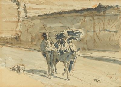 Pio Joris (1843-1921)paesaggio con Viandanti, 1869