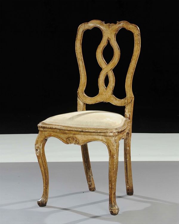 Sedia in legno intagliato e laccato, Venezia XVIII secolo
